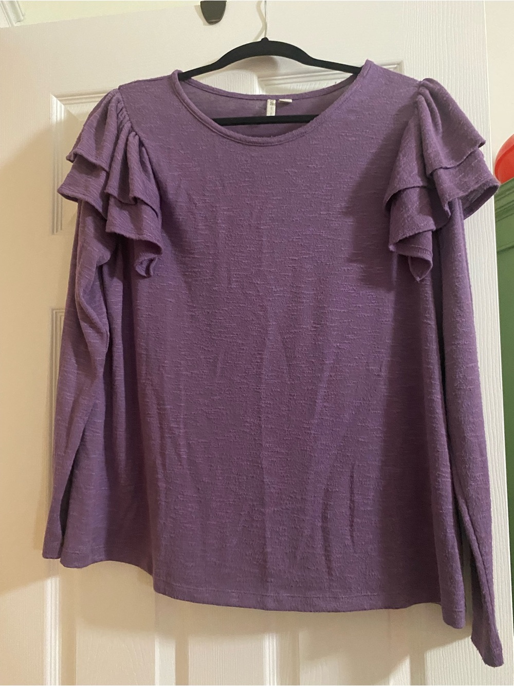 Cato Lavender Ruffle-Shoulder Long Sleeve Top